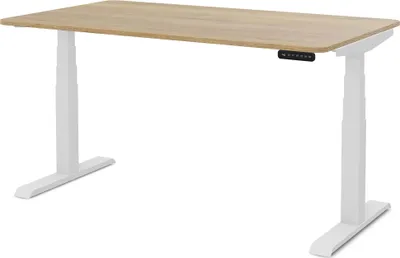 Produktbild von ASSMANN Elektrisch Höhenverstellbarer Familien Schreibtisch Pitino Curved Eiche Natura Weiß, 140x80cm, Memoryfunktion, Kollisionsschutz
