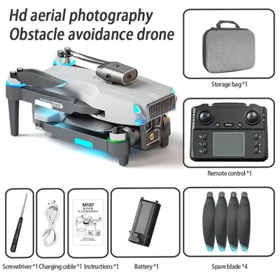 Zdjęcie produktu dla M107 – dron quadkopter – z ekranem – kamera 480P – Wi-Fi FPV – silnik bezszczotkowy – zasięg 100 m – czas lotu 10–20 min – kolor szary