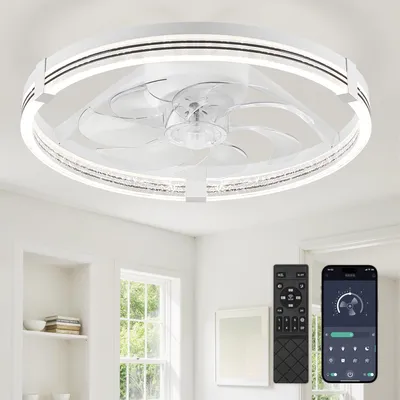 Obrázok produktu pre Stropný ventilátor s lusterom, biela farba - stmievateľné LED svetlo (3000-7000 K) - priemer 50,8 cm