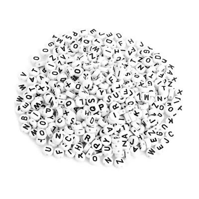 Immagine prodotto di 500 perline acriliche rotonde con lettere dall'A alla Z, bianche, accessori fai da te per bracciali e collane