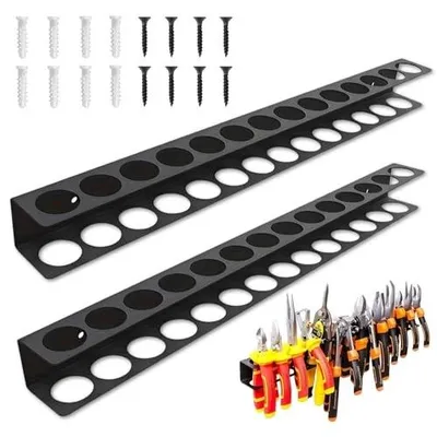 Zdjęcie produktu dla Uchwyt ścienny na narzędzia metal 40 cm 14 otworów warsztat 2 szt