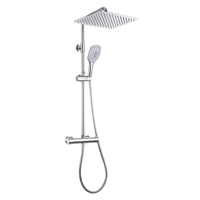 Image de JOHO Système de douche à effet pluie avec robinet thermostatique Mitigeur, Set de douche thermostatique en acier inoxydable avec pomme de douche XXL 35 * 25cm Chrome