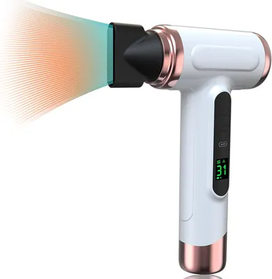 Produktbild von Schnurloser Haartrockner 15000 mAh USB Wiederaufladbar, 200 W Kabelloser Kalt-Heißluft Föhn mit 360° Düse für Reisen, Camping, Zuhause, Tragbar