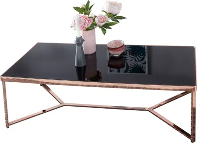 Produktbild von Design Couchtisch Glasplatte Schwarz / Gestell Kupfer 120 x 60 x 40 cm | Wohnzimmertisch verspiegelt Sofatisch modern | Glastisch Kaffeetisch eckig Loungetisch
