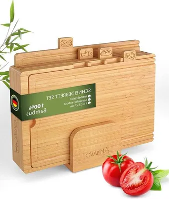 Immagine prodotto di Set di taglieri Famanu – superficie di taglio rialzata – supporto in legno – tagliere da cucina – scopri ora