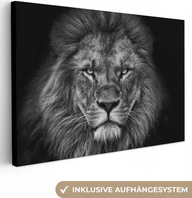Produktbild von Wanddeko 120x80 cm - Tiere - Löwe - Schwarz - Weiß, Deko Wohnzimmer, Bilder, Wanddeko