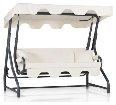 Image de Balancelle de jardin 3 places en métal et polyester vert foncé et blanc 200 x 165 x 110 cm, charge 240 kg