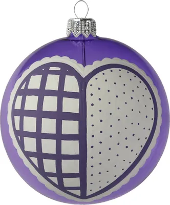 Produktbild von Violette Glaskugel mit weißer Herzmalerei