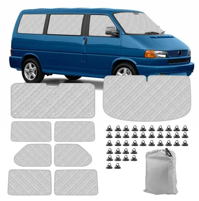 Productafbeelding van Warmteisolatiemat voor de cabine, 8-delig, geschikt voor VW T4 (korte wielbasis), met UV-bescherming, zonwering, privacy en temperatuurregeling