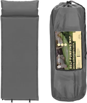Obrázek produktu pro Samonafukovací kempingová matrace, polyester a polyuretanová pěna, šedá, 186 x 53 cm, Springos