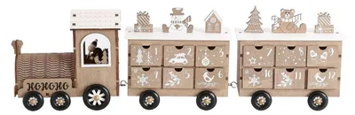 Produktbild von Holz Adventskalender Zug 24 Schubladen Tischdeko weiß naturfarben wiederverwendbar