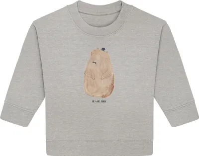 Produktbild von Mr. & Mrs. Panda Organic Baby Pullover Murmeltier 12. - 18. Monat - Heather Grey - Geschenk, Lustige Sprüche, Bullover, Freundlichkeit, Fröhlichkeit, Anstand, Knigge
