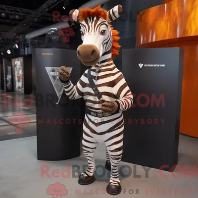 Produktbild von Maskottchen REDBROKOLY eines rostbraunen Zebras mit V-Ausschnitt-T-Shirt und Armbanduhren