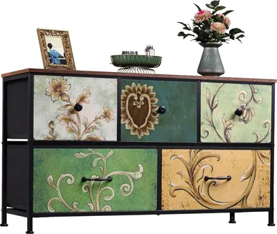 Image de Commode, buffet ou meuble de rangement - Style rétro - Structure en acier et bois - 6 à 9 compartiments - Idéal pour le salon et la chambre - Dimensions : 100 x 30 x 55,2 cm