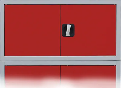Produktbild von Aufsatzschrank mit Flügeltüren und Zylinderschloss mit Drehgriff, 450 x 800 x 383 mm, lichtgrau/feuerrot