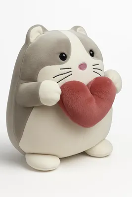 Produktbild von Plüschtier Katze 26 cm Grau Weiß mit Herz – Weiches Stofftier, Kuscheltier für Kinder