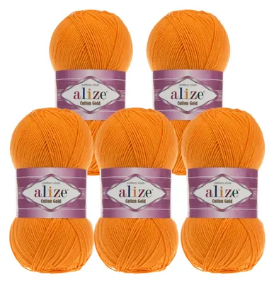 5 x 100g Strickgarn Alize Cotton Gold Uni Klassikgarn Häkelgarn hellorange
