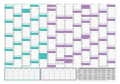 Produktbild von Schuljahreskalender 2026/2027 DIN B1 700 x 1000 mm, 13 Monate August 2026 bis August 2027, nass abwischbarer Wandkalender, matt, gerollt, Schulkalender Jahresplaner