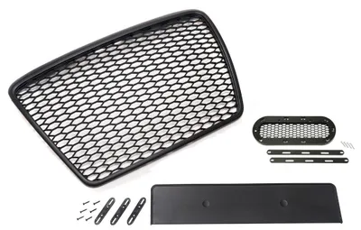 Kühlergrill Wabengrill SCHWARZ MATT + Emblem Halter für Audi A6 4F C6 ab 2009 – Produktansicht
