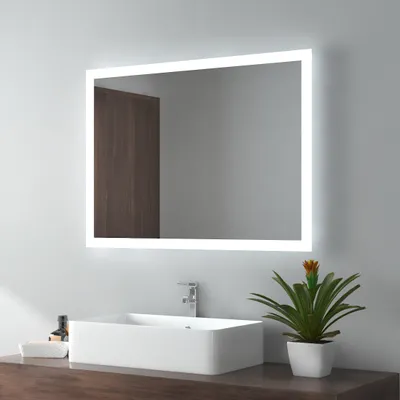 Obrázok produktu pre EMKE LED zrkadlo do kúpeľne 60x80cm Kúpeľňové zrkadlo s osvetlením 2 farby svetla 3000/6500K Svetelné zrkadlo Nástenné zrkadlo s tlačidlovým spínačom + ochrana proti zahmlievaniu IP44 Úspora energie