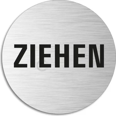 Produktbild von Schild - Ziehen | Türschild aus Aluminium | Edelstahloptik selbstklebend  Ø 75 mm