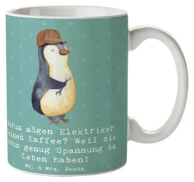 Produktbild von Mr. & Mrs. Panda Kaffeebecher Elektriker Witz - Meeresbrise - Geschenk, Tasse, Alltag, Berufsgestaltung, Beruf, Berufsalltag, Kaffee, Kaffeetasse, Lächeln, Geschenktasse