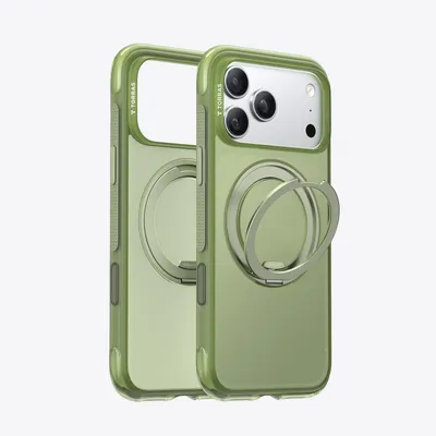 Obrázok produktu pre TORRAS Ostand Air magnetické puzdro na mobilný telefón pre iPhone 17 Pro Max, ultratenké, 360° otočný stojan, AirMAX airbag, vojenská ochrana proti pádu, zelené