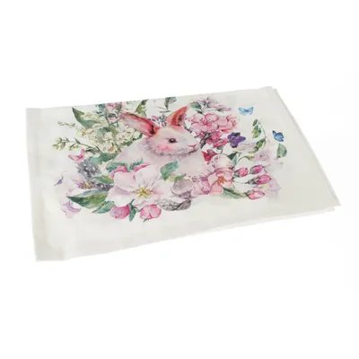 Produktbild von Textil-Tischläufer/Tischband/Tischdecke im Osterdesign mit Hase und Blumen, aus Stoff, ca. 120 x 40 x 0,5 cm, rosa/weiß