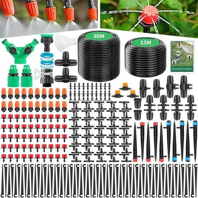 Produktbild von Unyqoos® Bewässerungssystem 315‑teilig – 15 m Hauptleitung & 60 m Verteiler, flexible Tropf‑ und Sprühoptionen für Garten, Rasen & Terrasse, UV‑beständig
