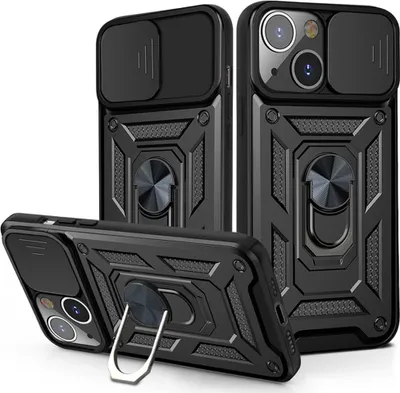Produktbild von iPhone 13 Hülle mit 360° Drehbarer Magnetische Ring Ständer Halter Dia Kameraschutz TPU Bumper Silikon Schutzhülle für iPhone 13 Schwarz