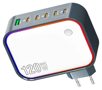 Produktbild von 120-W-GaN-Ladegerät mit 6 Anschlüssen – multifunktionale Ladestation, tragbar für Geschäftsreisen, mit EU-Stecker