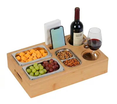 Couchbar aus Bambus, 3 RVS-Schälchen, 40x26x8 cm, natur