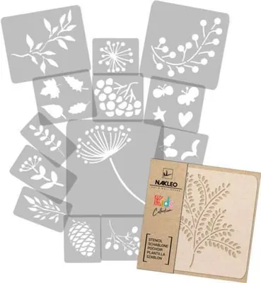 Produktbild von Schablonen Malen für Kinder, 14 Stück Set 9x12 bis 23x34 cm Herbst Pflanzen, Wiederverwendbare Kunststoff für Kinderzimmer Malvorlage Raumdekoration