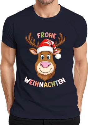 Produktbild von FROHE WEIHNACHTEN Rentier Weihnachtsmütze lustig kinder Geschenk Herren T-Shirt, Navy, XXL