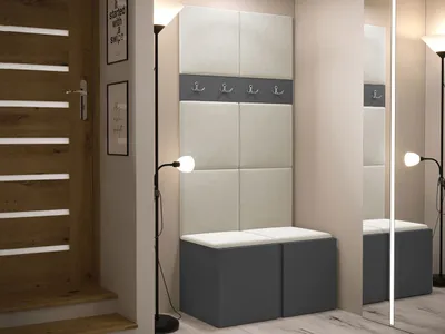 Obrázok produktu pre Stena do predsiene s čalúnenými panelmi 42x42 SELAND 4 - grafitová / béžová