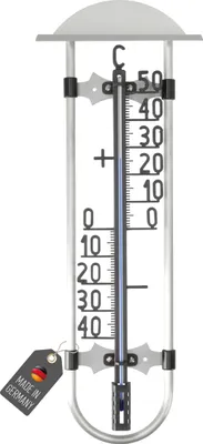 Produktbild von 49cm Außenthermometer mit Alurahmen und Gartenthermometer Hauswand Kunststoff Thermometer für Innen Außen Garten Farbe Silber Schwarz