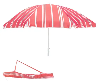 Produktbild von Sonnenschirm rund 1,80m Rot gestreift Polyester knickbar UV Schutz 30+