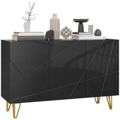 Produktbild von Aufbewahrungsm?bel mit 2 Schr?nken und einem verstellbaren Einlegeboden, aus Spanplatte und Metall, 120 x 40 x 75 cm, schwarz und gold