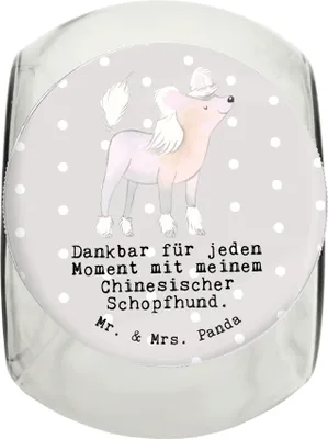 Produktbild von Mr. & Mrs. Panda Dose Chinesischer Schopfhund Moment L 870ml - Grau Pastell - Geschenk, glasbehälter, Chinese Crested Dog, Keksdose, Vorratsbehälter, Glasdose