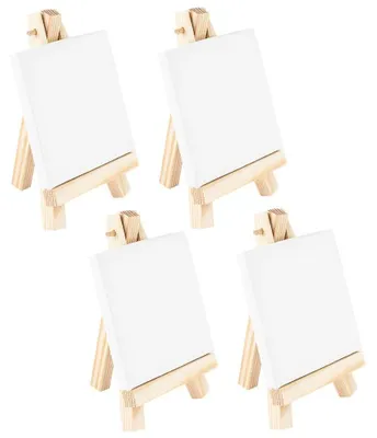 Produktbild von Mini-Staffelei Miniaturstaffelei - Kiefernholz - Mit Leinwand - 7,5 x 7,5 cm - 4 Stück