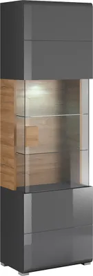 Produktbild von Vitrine Jules mit 1 Tür, Grau und Holzoptik, cm