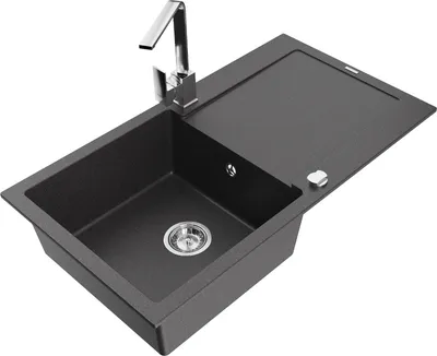 Produktbild von Mexen Leo 1 Becken-Granitspüle mit Abtropffläche und Mischbatterie Rita, Schwarz gesprenkelt - 6501-76-670300-00