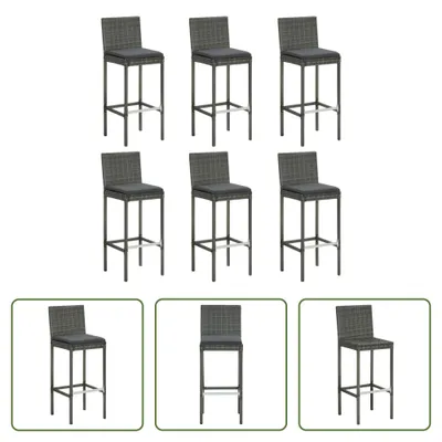 Produktbild von The Living Store Barhocker mit Kissen 6 Stk. Grau Poly Rattan