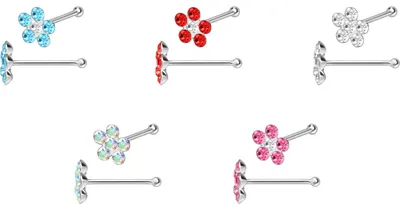 Produktbild von Nasenpiercing, Nasenstecker 925er Silber Nasenstecker Pin KRISTALLBLUME