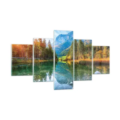 Produktbild von Bilder auf glas - 5 Teile - Landschaft Berge Morgendämmerung - 125x70cm - Glasbilder - Wandbilder - Bilder - Wanddekoration aus Glas - Glas Bilder - Wandbild auf Glas - GEA125x70-4456