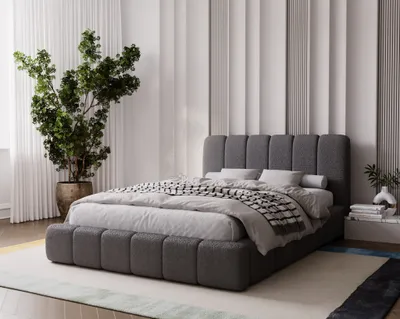 Produktbild von Polsterbett 180x200 Milan - Doppelbett mit Bettkasten, Bett mit Kopfteil - Boucle, Dunkelgrau