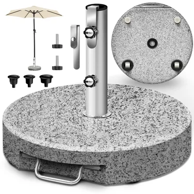 Produktbild von tillvex® Granit Sonnenschirmständer mit Rollen & Teleskopgriff 27 kg Grau - Rund | Schirmständer Sonnenschirm mit Edelstahlrohr | Balkonschirmständer für Schirmstöcke 16-48 mm & 300 cm Schirmdurchmesser