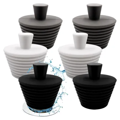 Produktbild von 6 Stück Silikon Waschbeckenstöpsel, Abflussstopfen für Waschbecken, Badewannen und Küchen (Schwarz/Grau/Weiß)