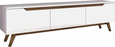 Produktbild von Fernsehschrank Dguidoli, Ständer für Wohnzimmerfernseher, Niedriges Wohnzimmer-Sideboard, TV-Ständerbasis, 180x35h49 cm, Weiß und Walnuss