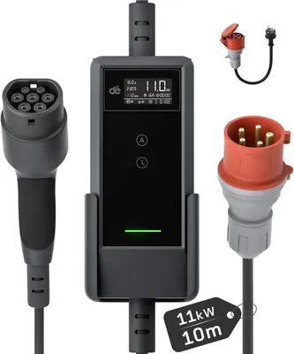 Immagine prodotto di Caricatore portatile per veicoli elettrici da 11 kW, con cavo di ricarica di tipo 2 e lunghezza di 10 metri, per auto elettriche